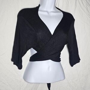 Vintage y2k 2000s 90s black short sleeve wrap top